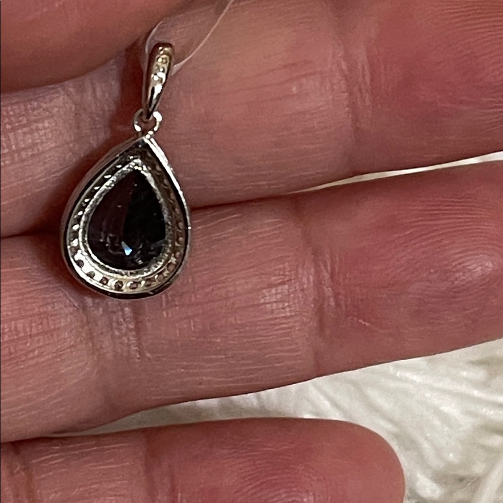 NWT Natural London Blue Topaz Teardrop 10X8mm  Pendant with CZ Accents - Picture 5 of 9